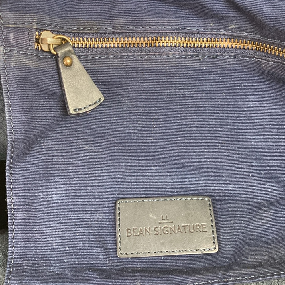 LL Bean Signature Heritage Navy Blue Leather Tote Bag - Picture 10 of 16